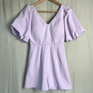 Love Bonito Lilac Puff Sleeve Romper NWT Tie Back Mini Dress Style XS